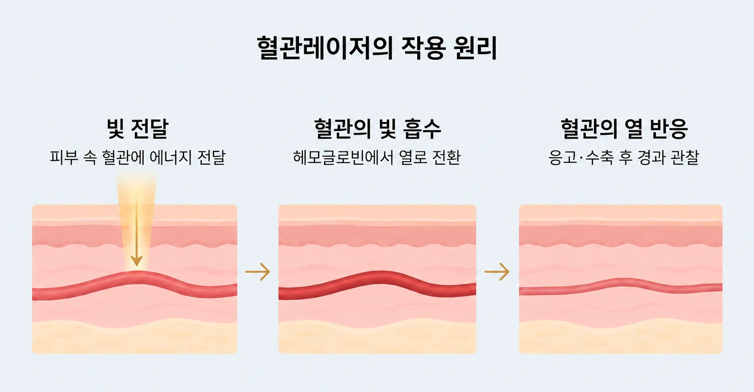 혈관 속 헤모글로빈의 빛 흡수와 열 반응으로 이어지는 치료 원리
