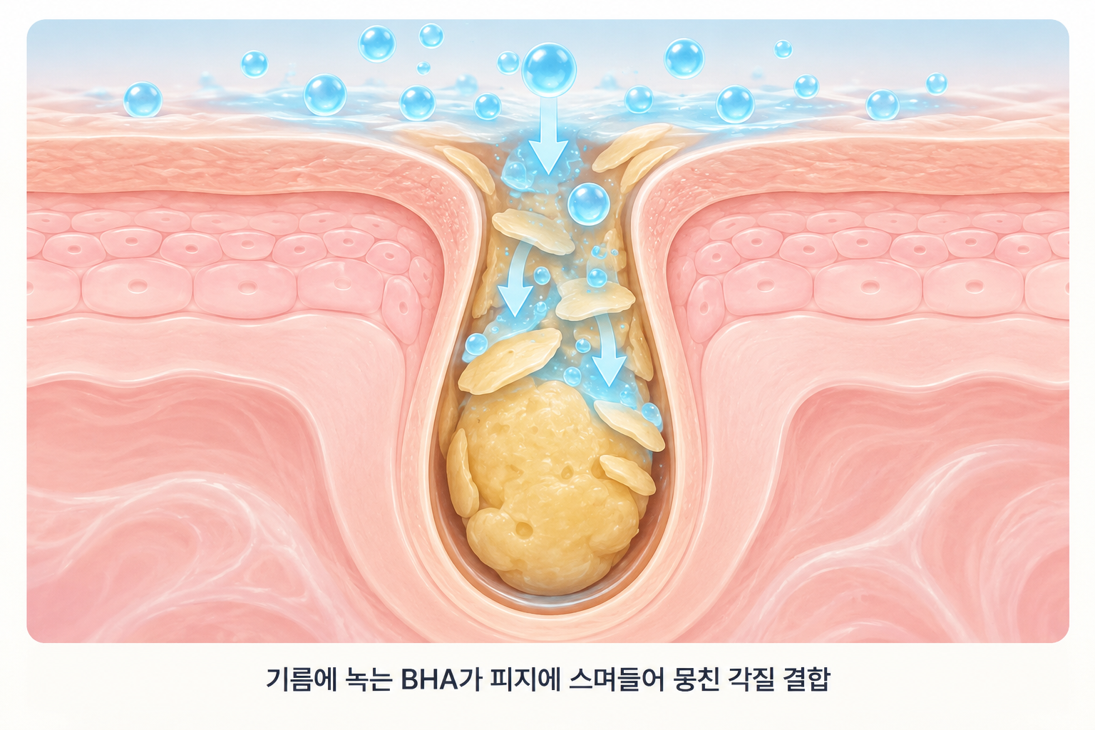 좁쌀여드름 각질 관리에 활용하는 지용성 BHA가 모공 안쪽에 작용하며 쌓인 피지와 각질의 막힘을 완화하는 원리