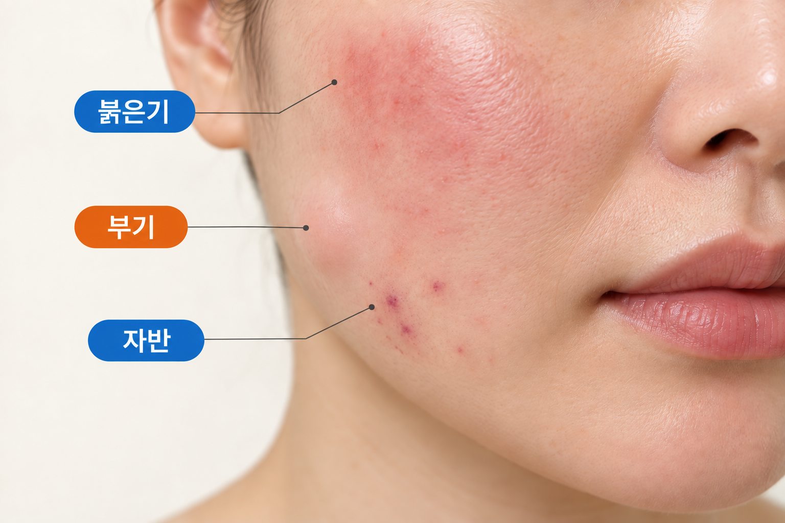 안면홍조 레이저 후 붉은기 부기 자반 반응