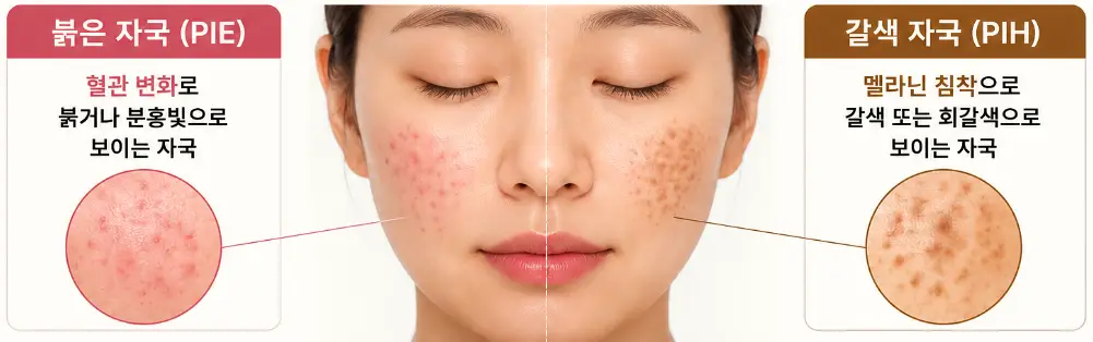 붉은 자국과 갈색 자국의 발생 원인과 외관 차이