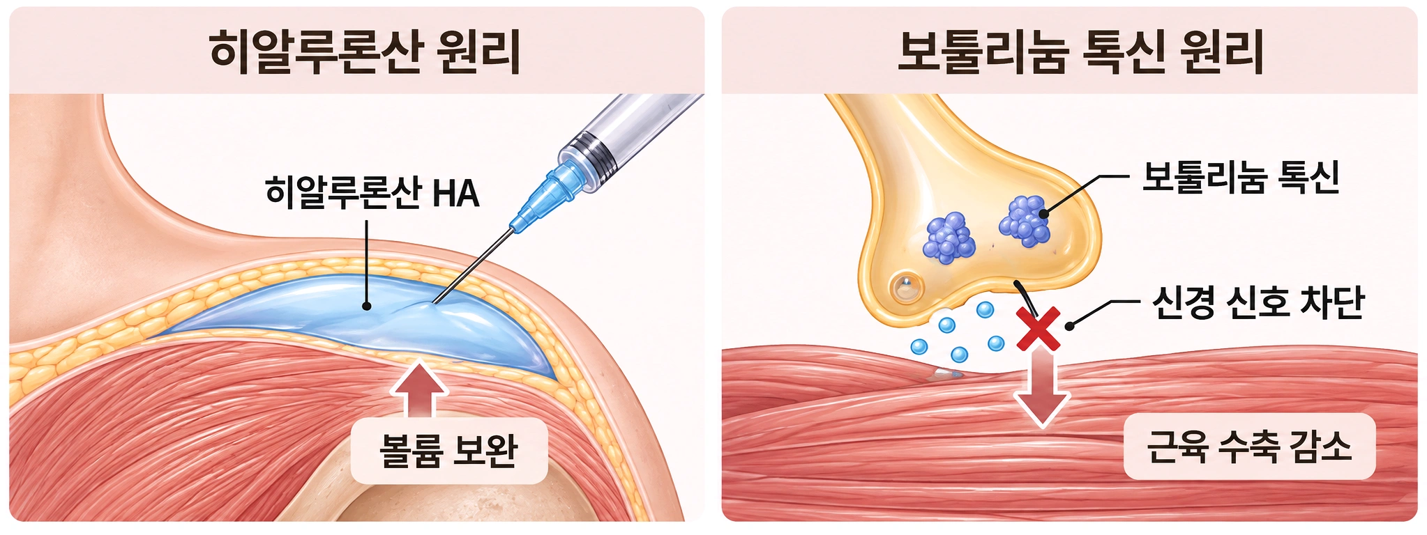 히알루론산으로 볼륨을 보완하는 어깨 필러와 근육 수축을 줄이는 승모근 보톡스의 원리 차이