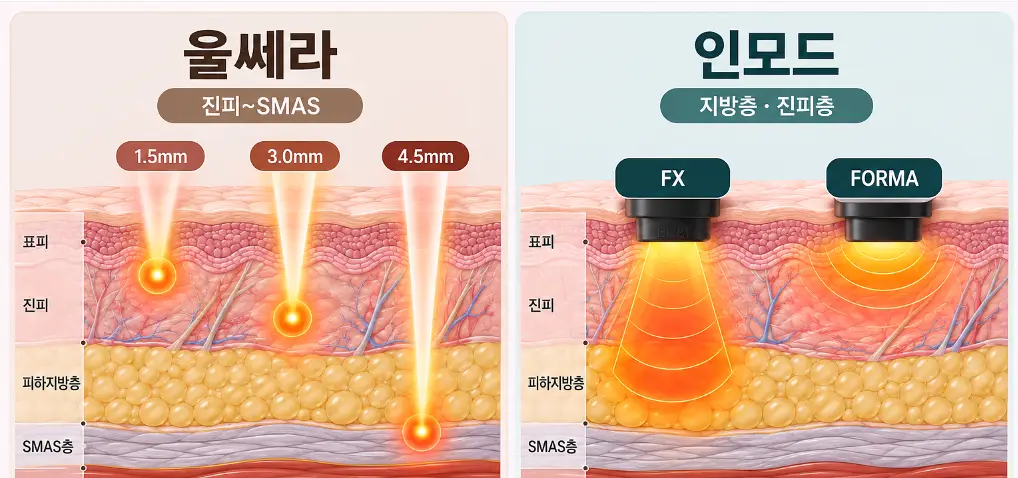 울쎄라와 인모드의 작용층 차이