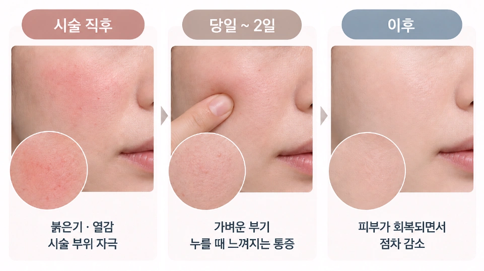 소프웨이브 시술 후 붉은기·열감·부기 등 피부 반응 변화 과정