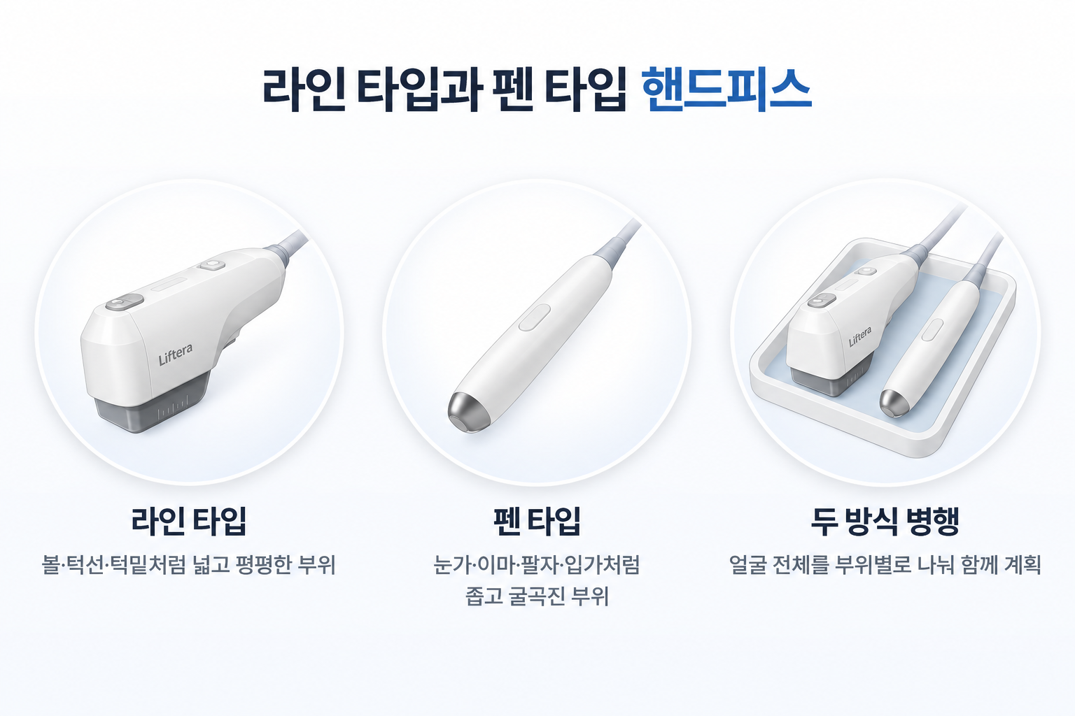 넓은 볼과 턱선에는 라인 타입, 좁고 굴곡진 눈가와 입가에는 펜 타입 적용