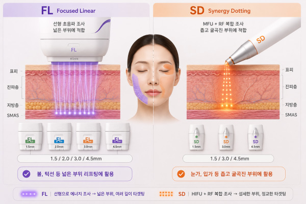 브이로 FL과 SD 조사 방식 및 카트리지 깊이 비교
