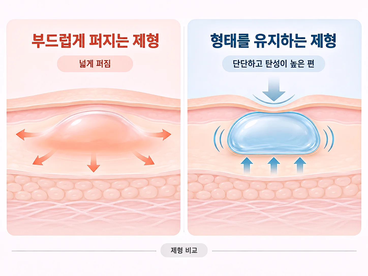 레스틸렌 리프트처럼 형태를 유지하는 히알루론산 필러 제형 특징 인포그래픽