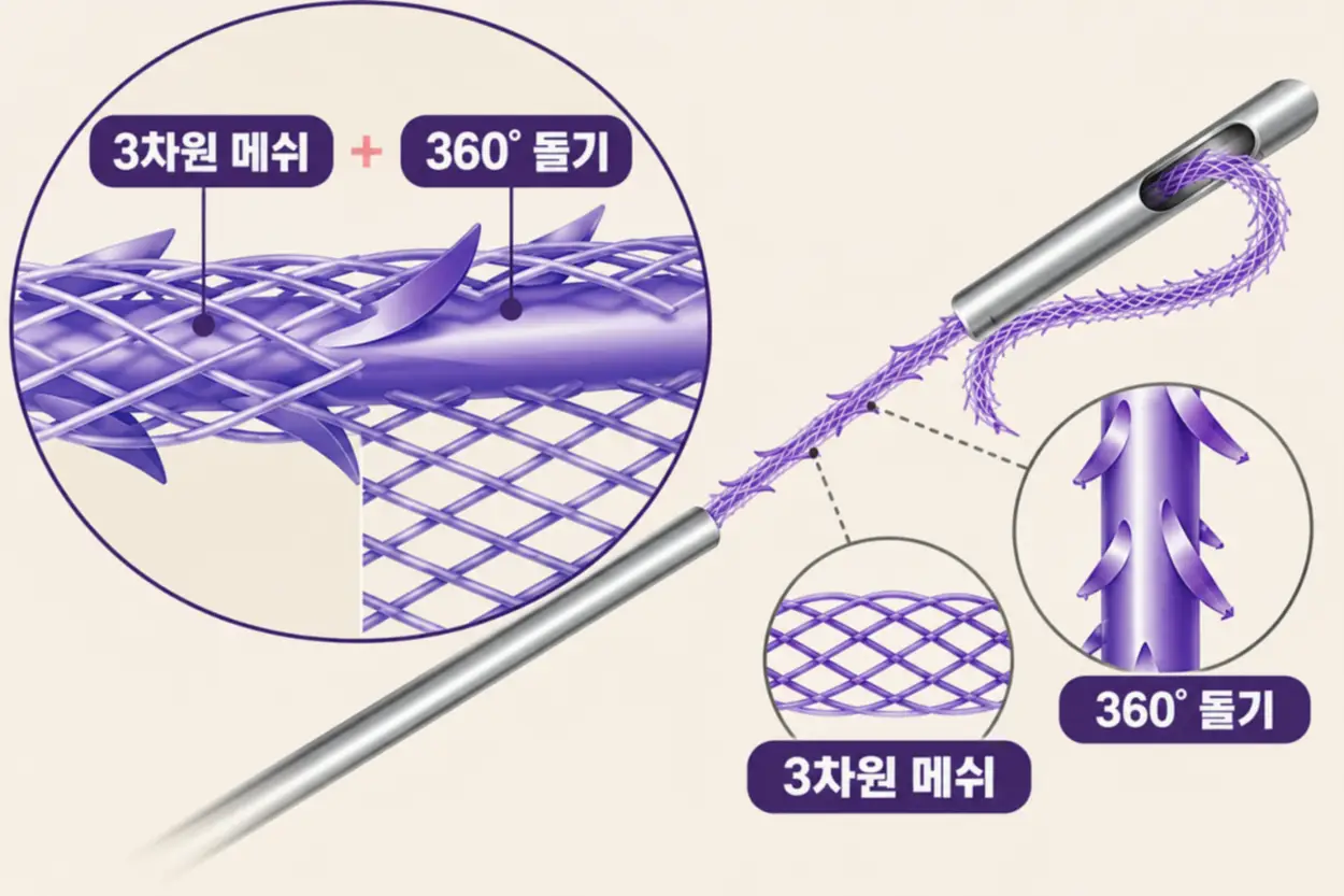 코끝 실리프팅에 사용하는 테스실 원리를 나타내는 이미지
