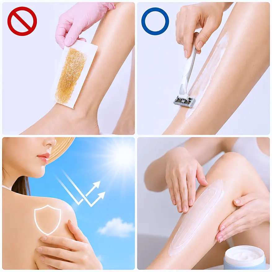 레이저 제모 전 왁싱 금지, 전날 면도, 자외선, 보습 시술 후 사후 관리 주의사항 체크리스트