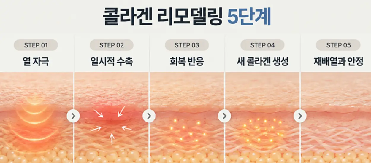 울써마지 시술 이후 콜라겐이 재구성 되는 과정을 나타내는 이미지